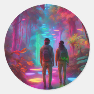 Out of this World - Virtual Reality Neon Jungle Classic Round Sticker
