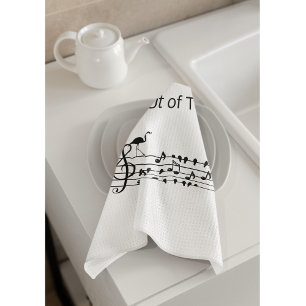 Out of Tune Flamingo joining songbirds Tea Towel