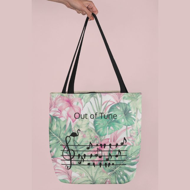 Out of Tune Flamingo joining songbirds Tote Bag (Creator Uploaded)