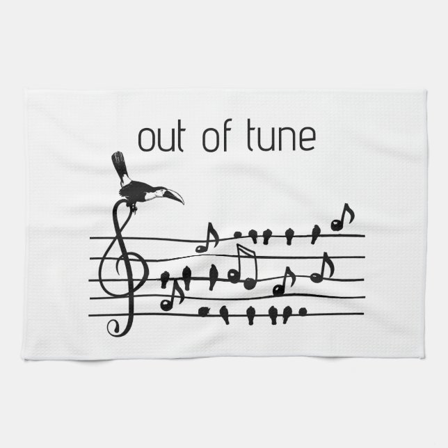Out of Tune, toucan joining songbirds   Tea Towel (Horizontal)