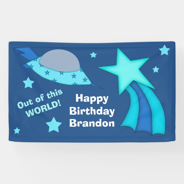 Out of World Spaceship Birthday Party Banner (Horizontal)