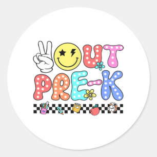 Out Pre-k School Graduation Groovy Last Day Of Sch Classic Round Sticker