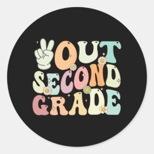 Out Second Grade Retro Groovy Last Day Of School 2 Classic Round Sticker