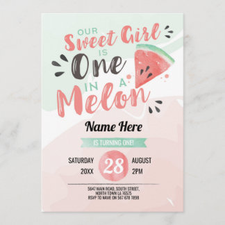 Out Sweet Girl One 1st Melon First Birthday Invite