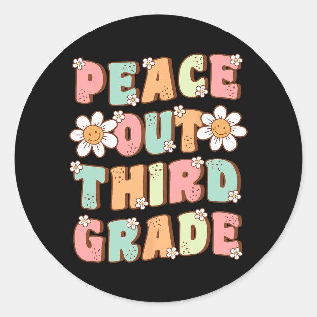 Out Third Grade Cute Groovy Last Day Of 3rd Grade  Classic Round Sticker (Front)
