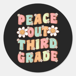 Out Third Grade Cute Groovy Last Day Of 3rd Grade  Classic Round Sticker