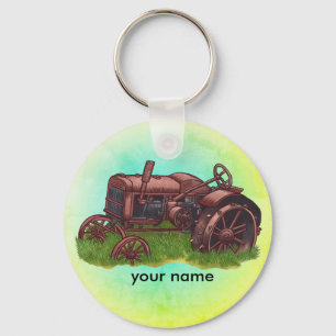 Out To Pasture Farmer Tractor  keychain