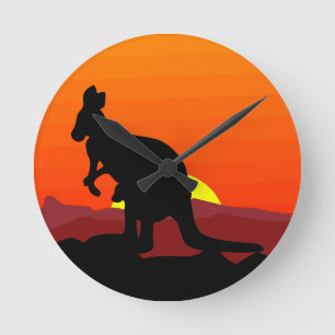 Outback Australian Kangaroo at Sunset Round Clock