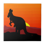 Outback Australian Kangaroo at Sunset Tile<br><div class="desc">An Australian kangaroo with a baby joey in silhouette against an outback sunset in brilliant oranges and reds. sgb01</div>