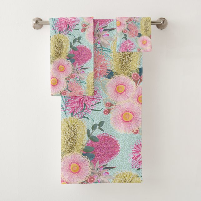 Outback Banksia And Grevillea Eucalyptus Bath Towel Set (Insitu)