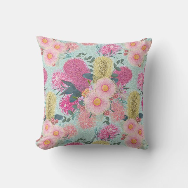 Outback Banksia And Grevillea Eucalyptus Cushion (Front)