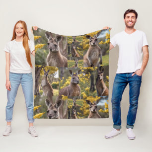 Outback Beauty: Kangaroo And Wattle Photo Collage Fleece Blanket