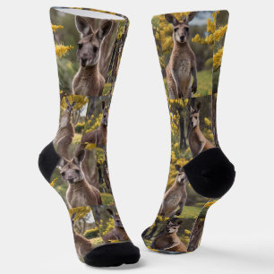 Outback Beauty: Kangaroo And Wattle Photo Collage Socks