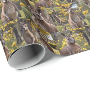 Outback Beauty: Kangaroo And Wattle Photo Collage Wrapping Paper
