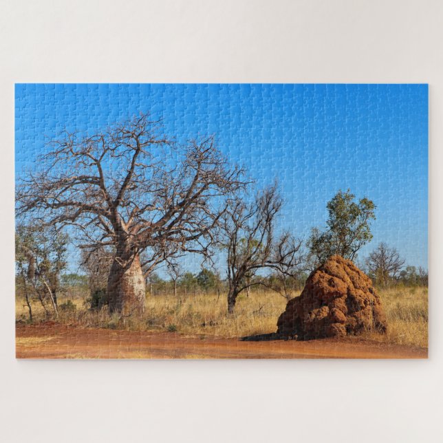 Outback boab tree and termite mound, Australia Jigsaw Puzzle (Horizontal)