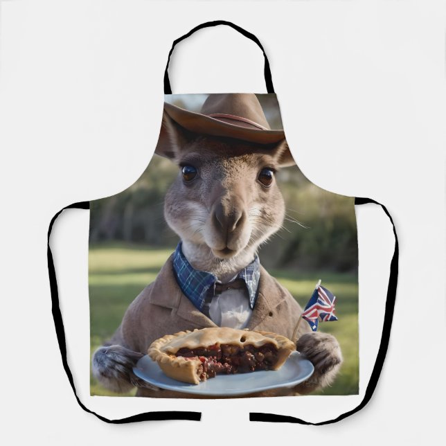 "Outback Delight: A Kangaroo Eats Aussie Meat Pie Apron (Front)
