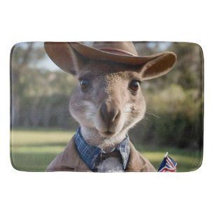 "Outback Delight: A Kangaroo Eats Aussie Meat Pie Bath Mat