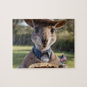 "Outback Delight: A Kangaroo Eats Aussie Meat Pie Jigsaw Puzzle