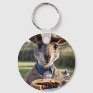 "Outback Delight: A Kangaroo Eats Aussie Meat Pie Key Ring