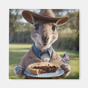 "Outback Delight: A Kangaroo Eats Aussie Meat Pie Magnet