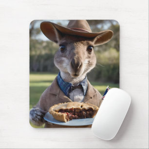 "Outback Delight: A Kangaroo Eats Aussie Meat Pie Mouse Pad