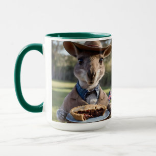 "Outback Delight: A Kangaroo Eats Aussie Meat Pie Mug