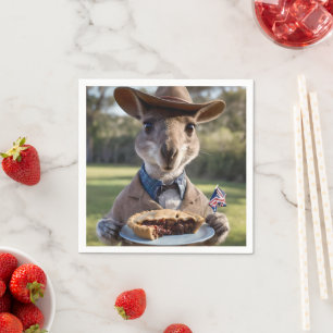 "Outback Delight: A Kangaroo Eats Aussie Meat Pie Napkin