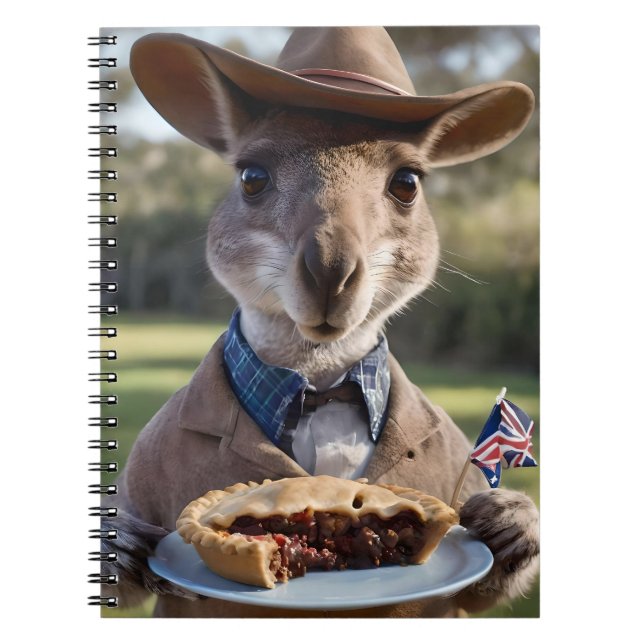 "Outback Delight: A Kangaroo Eats Aussie Meat Pie Notebook (Front)