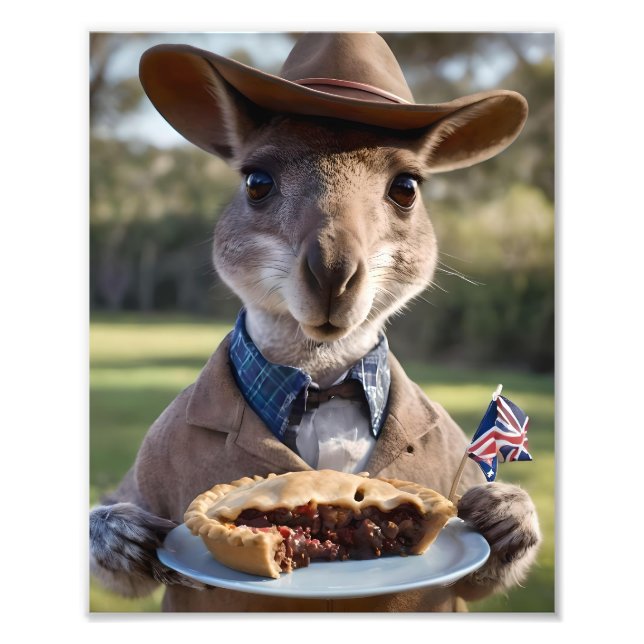 "Outback Delight: A Kangaroo Eats Aussie Meat Pie Photo Print (Front)