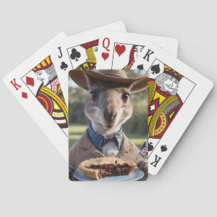"Outback Delight: A Kangaroo Eats Aussie Meat Pie Playing Cards
