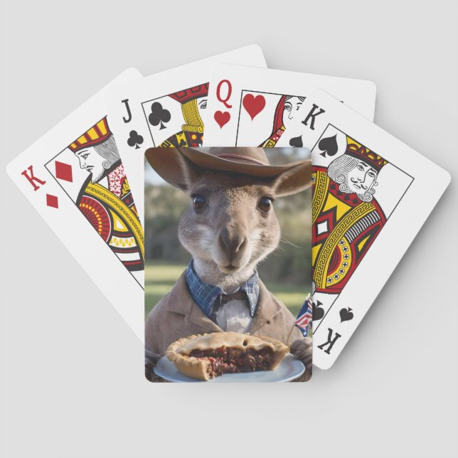 "Outback Delight: A Kangaroo Eats Aussie Meat Pie Playing Cards (Back)