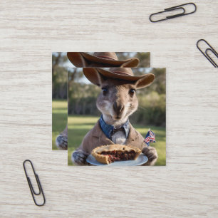 "Outback Delight: A Kangaroo Eats Aussie Meat Pie Square Business Card