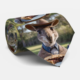 "Outback Delight: A Kangaroo Eats Aussie Meat Pie Tie