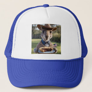 "Outback Delight: A Kangaroo Eats Aussie Meat Pie Trucker Hat