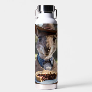 "Outback Delight: A Kangaroo Eats Aussie Meat Pie Water Bottle