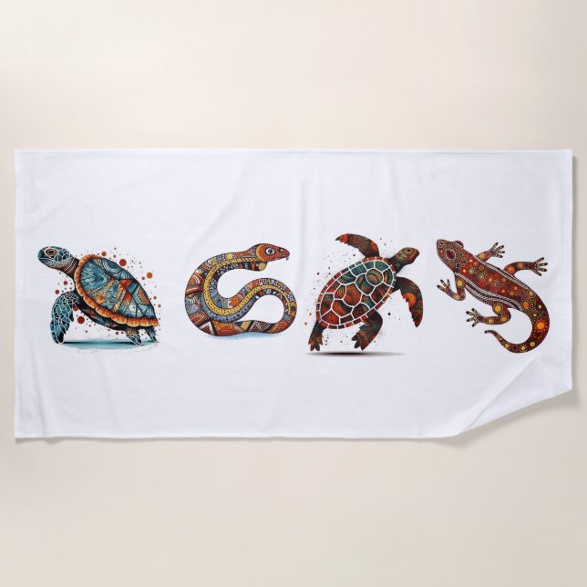 Outback Earth Spirits, aboriginal art Beach Towel (Front)