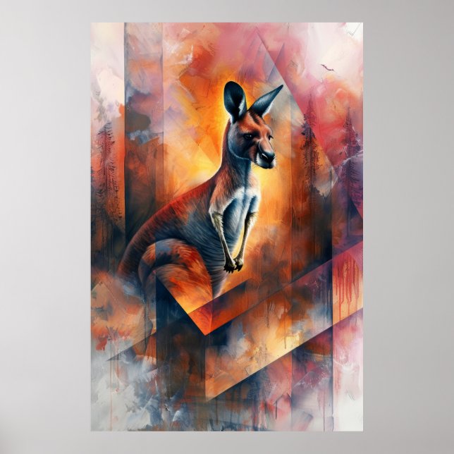 Outback Essence: Kangaroo in Abstraction Poster (Front)