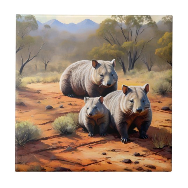 Outback Trio: Wombat Wanderers, Ceramic Tile (Front)