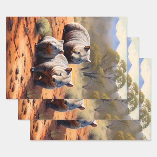 Outback Trio: Wombat Wanderers, Wrapping Paper Sheet (Set)
