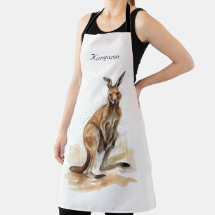 Outback Wanderer: Watercolor Kangaroo custom Apron
