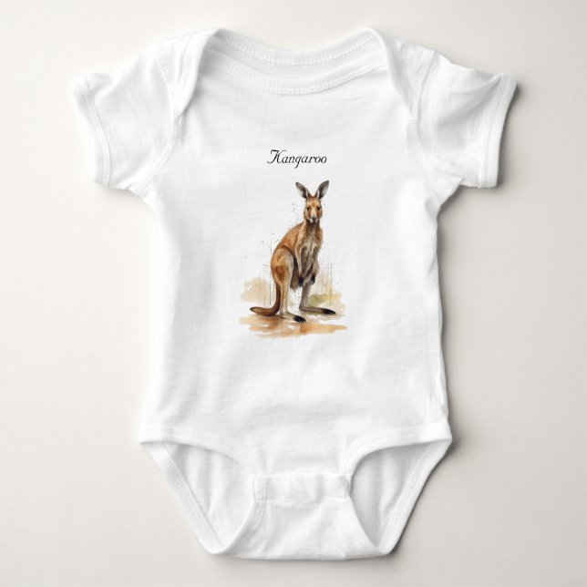 Outback Wanderer: Watercolor Kangaroo custom Baby Bodysuit (Front)