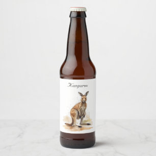 Outback Wanderer: Watercolor Kangaroo custom Beer Bottle Label