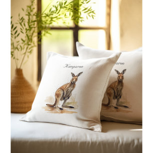 Outback Wanderer: Watercolor Kangaroo custom Cushion