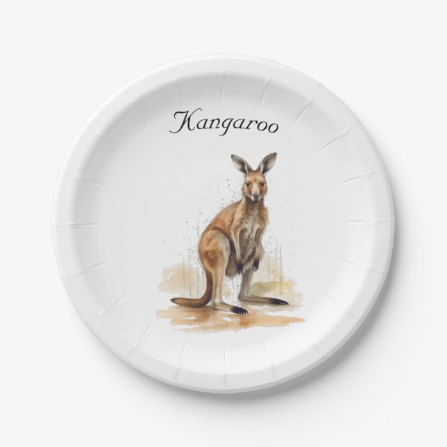 Outback Wanderer: Watercolor Kangaroo custom Paper Plate (Front)