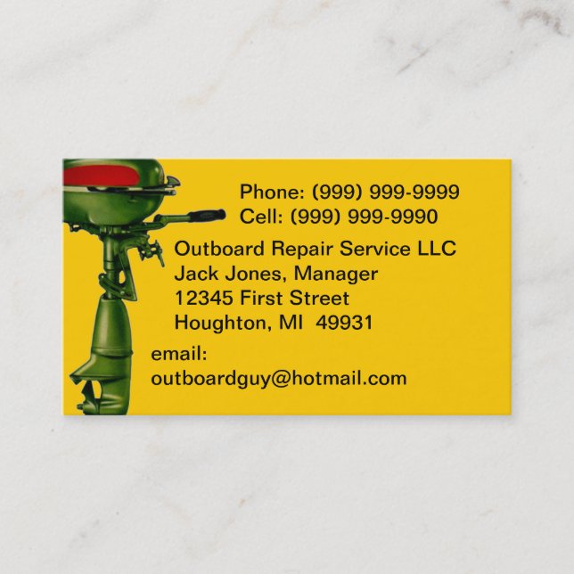 Outboard Motor Repair Service Engine Business Card (Front)