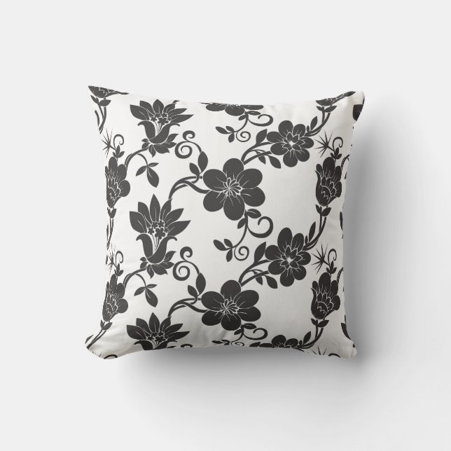 Outdoor Accent Pillow-Black Flowers  Cushion (Front)