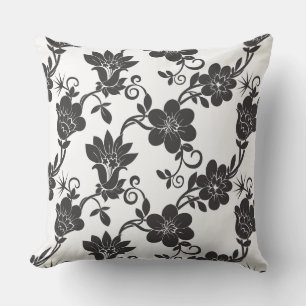 Outdoor Accent Pillow-Black Flowers  Outdoor Pillo Cushion