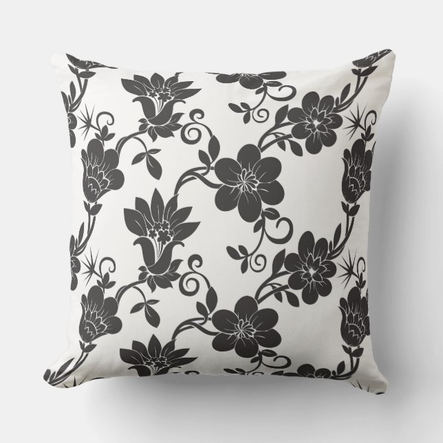 Outdoor Accent Pillow-Black Flowers  Outdoor Pillo Cushion (Front)