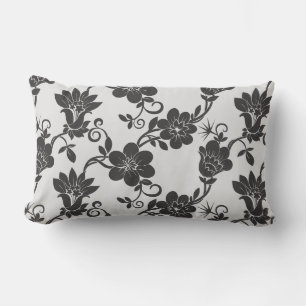 Outdoor Accent Pillow-Black Flowers  Outdoor Pillo Lumbar Cushion
