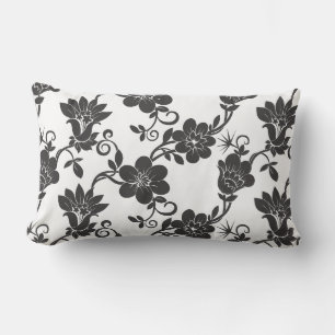 Outdoor Accent Pillow-Black Flowers Outdoor Pillo Lumbar Cushion